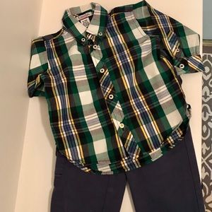 Baby Boy Poplin Plaid Long Sleeve Shirt and Pants